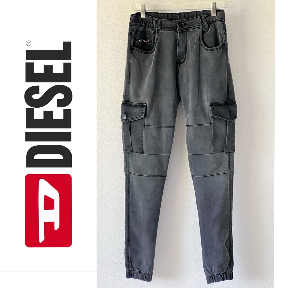 DSL-1978 Diesel Dark Charcoal Gray Moto Cargo Joggers Pants
